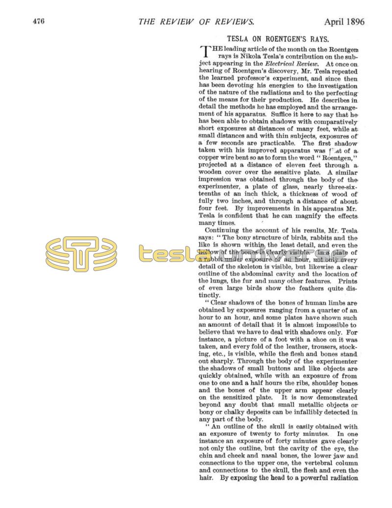Preview of Tesla on Roentgen's Rays article