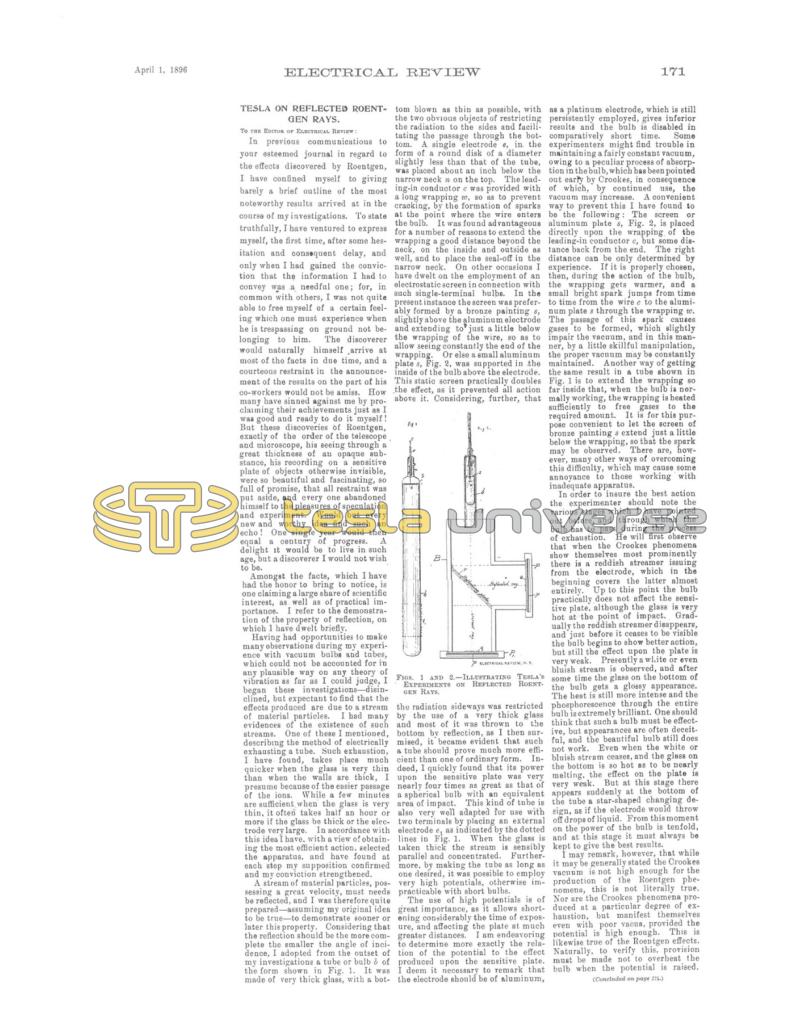 Preview of Tesla On Reflected Roentgen Rays article