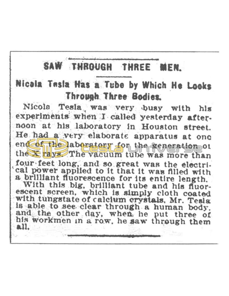 Preview of Saw Through Three Men - Nikola Tesla Has a Tube by Which He Looks Through Three Bodies article