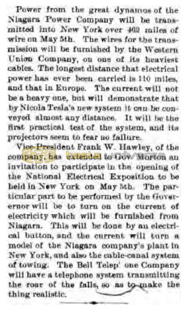 Preview of At Niagara Falls - Electric Power to be Transmitted to New York article