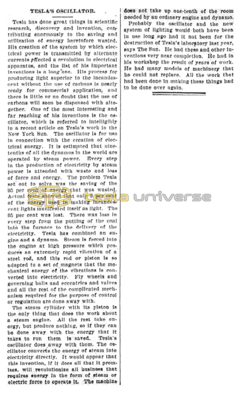 Preview of Tesla's Oscillator - The Most Interesting and Far Reaching of His Inventions article