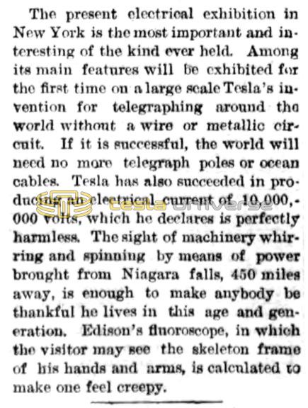 Preview of Electrical Exhibition in New York article