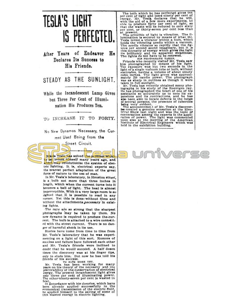 Preview of Tesla's Light is Perfected article