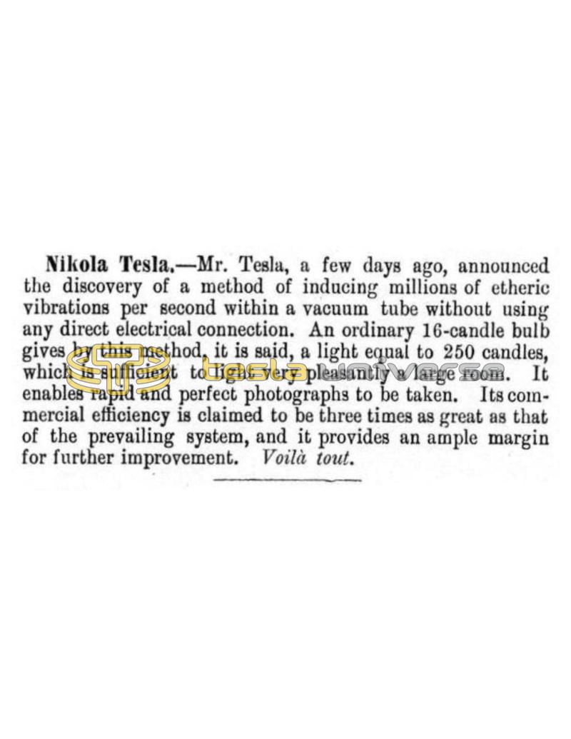 Preview of Nikola Tesla - Announcement of Wireless Light article