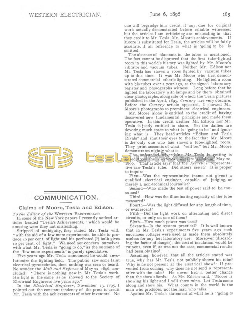 Preview of Claims of Moore, Tesla and Edison article