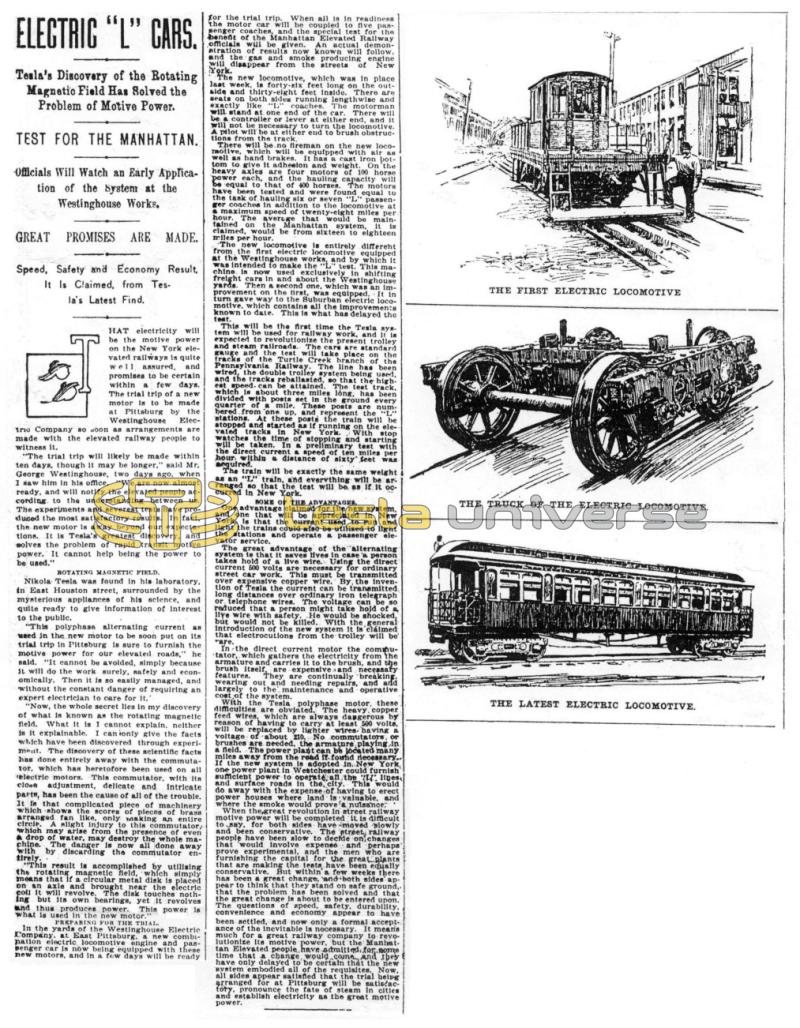 Preview of Electric "L" Cars - Tesla's Discovery of the Rotating Magnetic Field Has Solved the Problem of Motive Power article