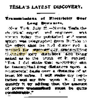 Preview of Tesla's Latest Discovery - Transmission of Electricity Over Long Distances article