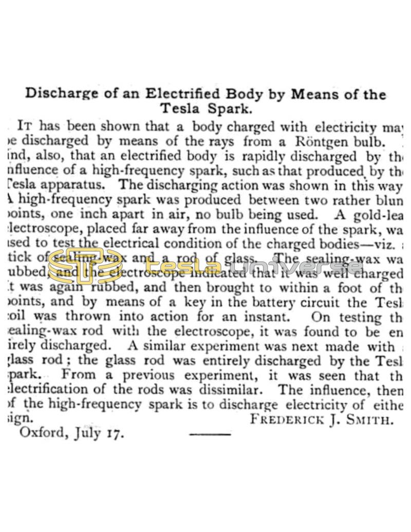 Preview of Discharge of an Electrified Body by Means of the Tesla Spark article