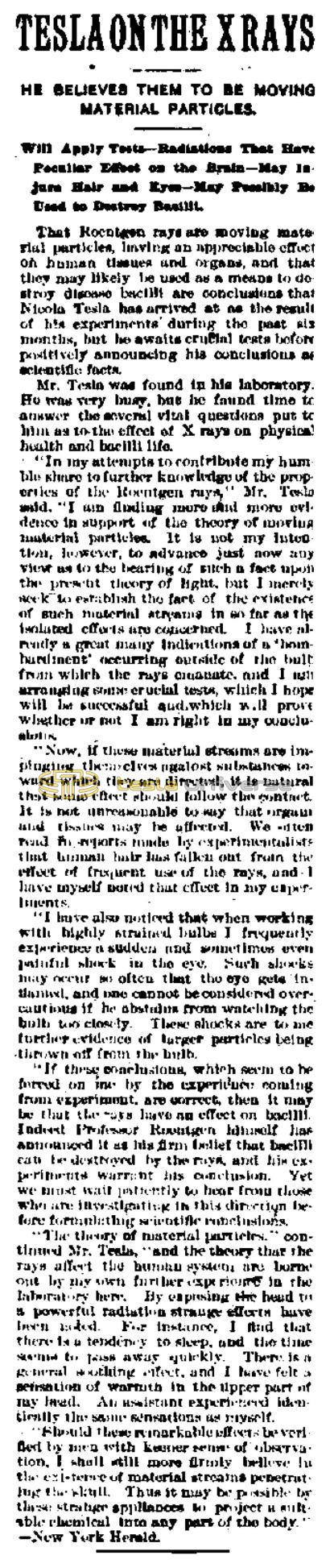 Preview of Tesla on the X Rays (reprint 2) article