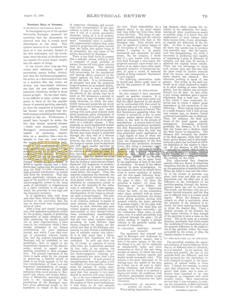 Preview of Roentgen Rays or Streams article