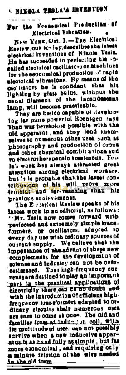 Preview of Nikola Tesla's Invention article