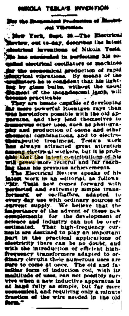 Preview of Nikola Tesla's Invention (reprint) article