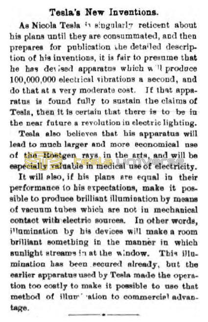 Preview of Tesla's New Inventions article
