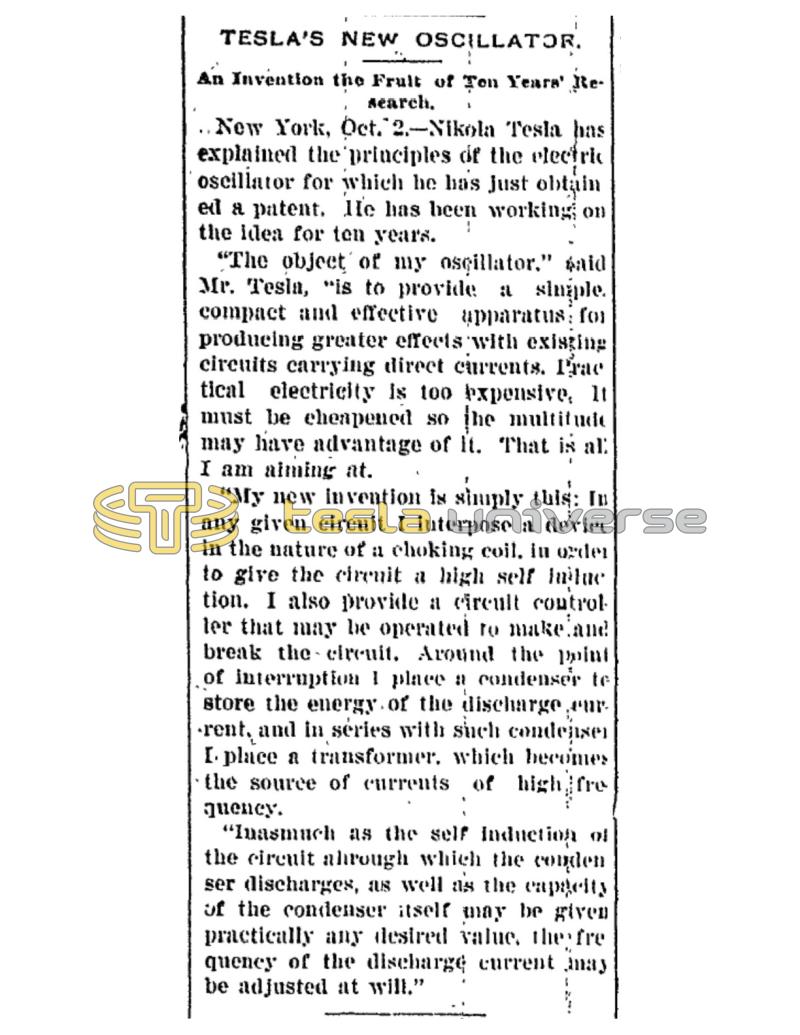 Preview of Tesla's New Oscillator article