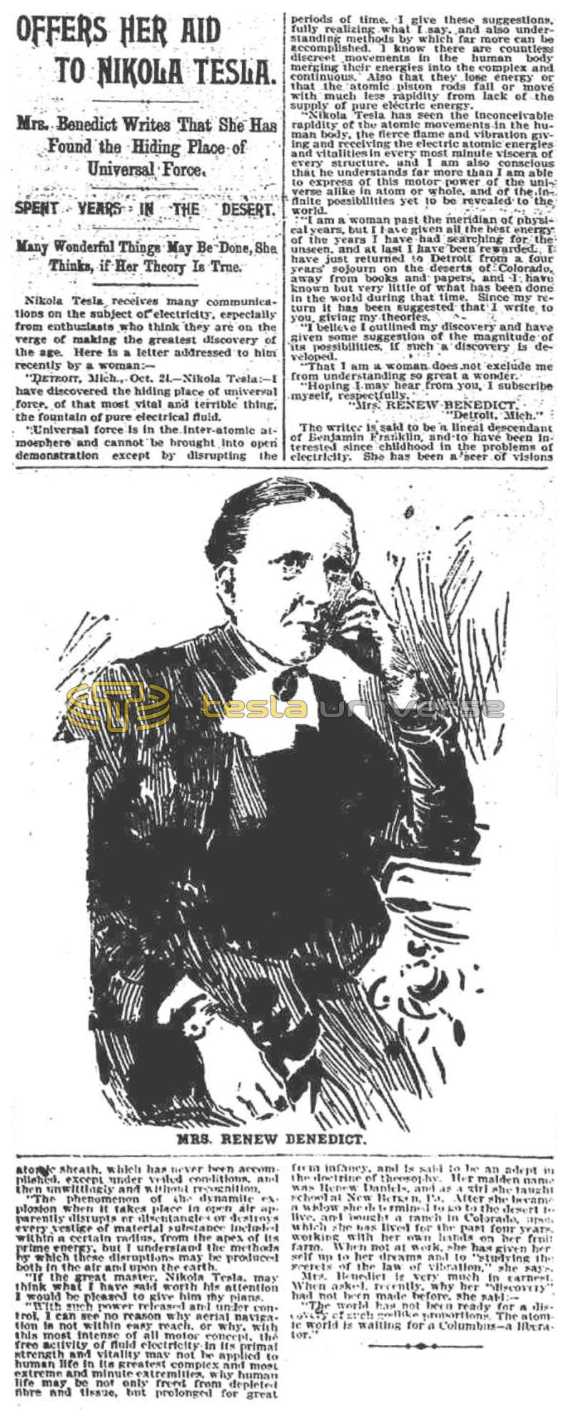 Preview of Offers Her Aid to Nikola Tesla article