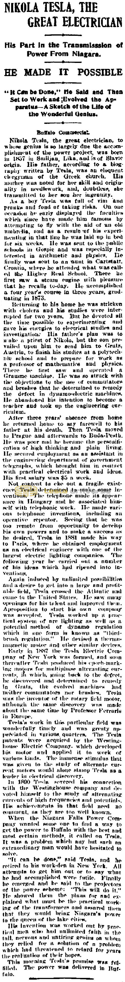 Preview of Nikola Tesla, the Great Electrician article
