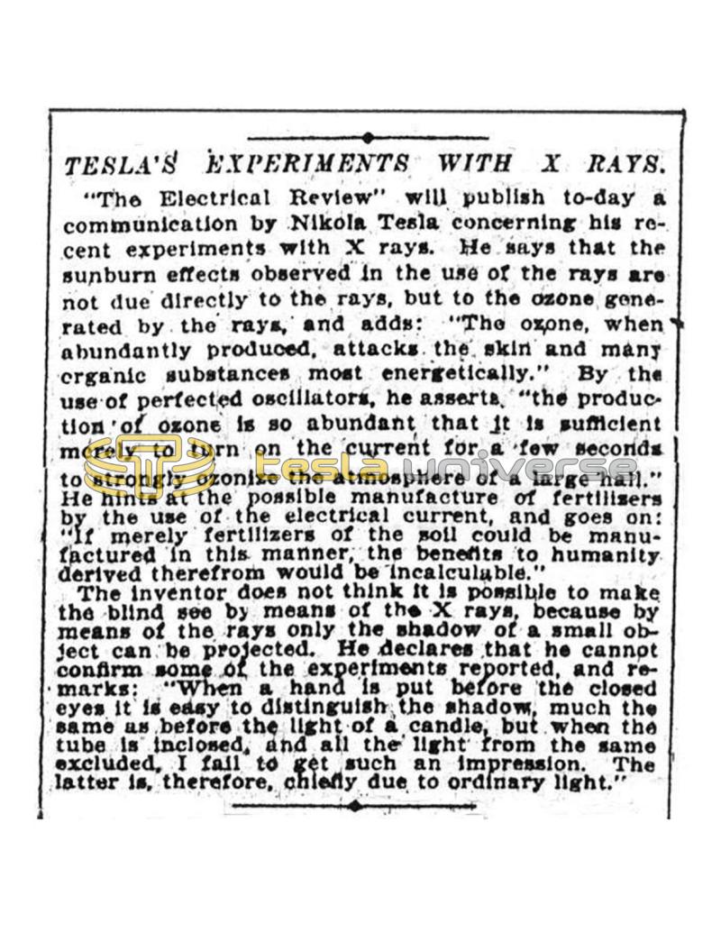 Preview of Tesla's Experiments with X Rays article