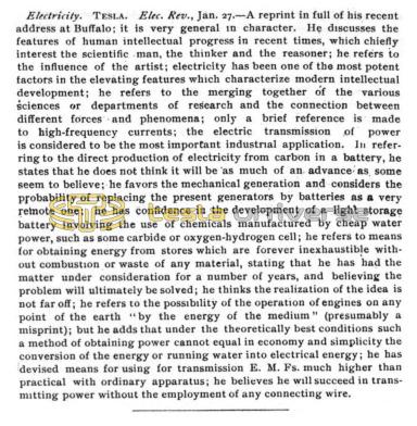 Preview of Electricity (Editorial on Nikola Tesla's Recent Address in Buffalo) article