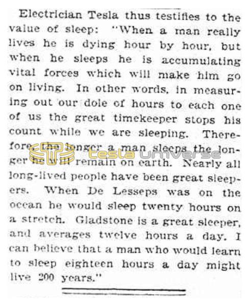 Preview of Tesla on Long Life and Sleep (reprint 2) article