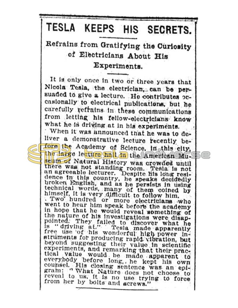 Preview of Tesla Keeps His Secrets article