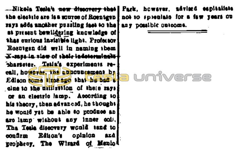 Preview of X-ray Experiments of Tesla and Edison article