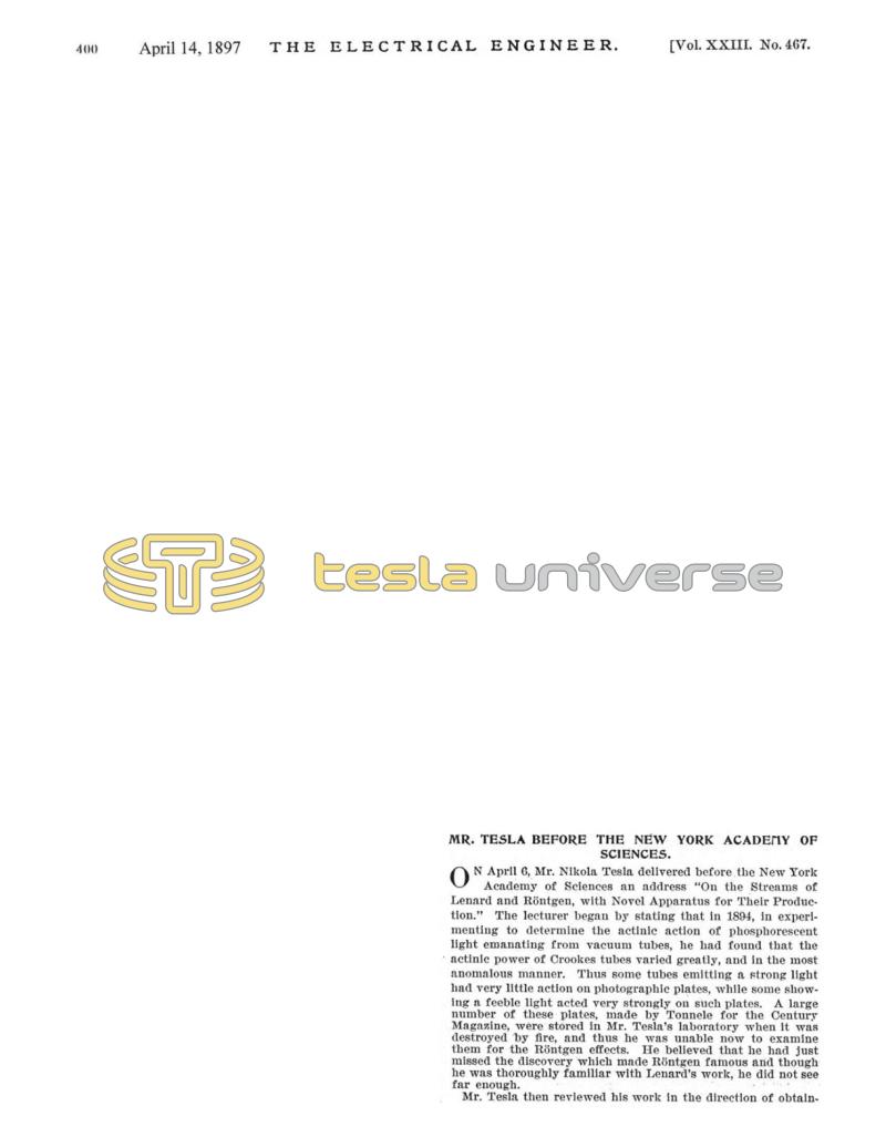 Preview of Mr. Tesla Before The New York Academy of Sciences article
