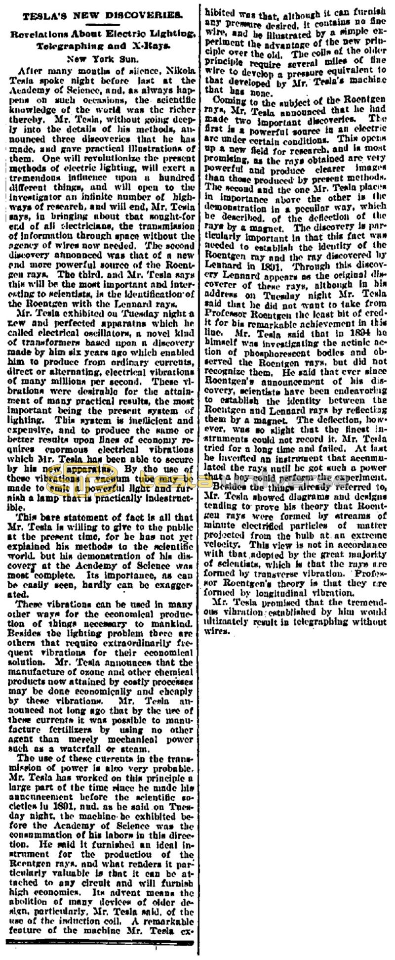 Preview of Tesla's New Discoveries (reprint 2) article