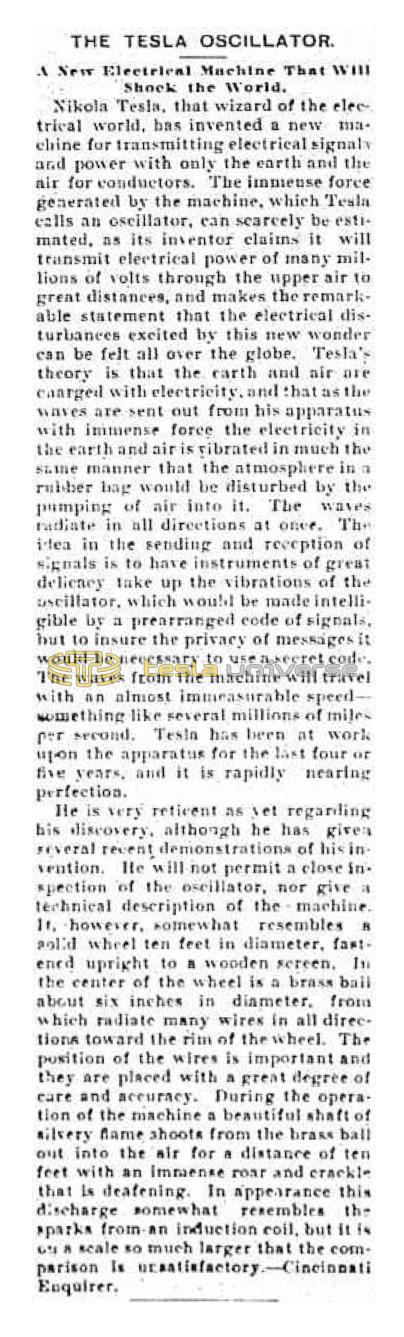 Preview of The Tesla Oscillator (July 30, 1897) article