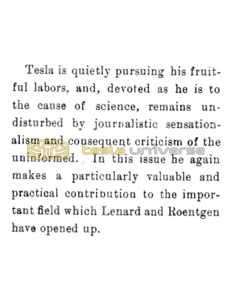 Preview of Tesla on the Source of Roentgen Rays and the Practical Construction and Safe Operation of Lenard Tubes - Editorial article