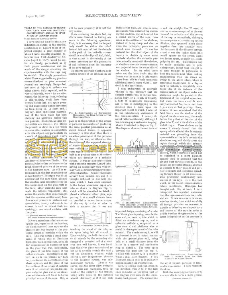 Preview of Tesla on the Source of Roentgen Rays and the Practical Construction and Safe Operation of Lenard Tubes article