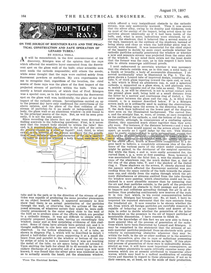 Preview of On the Source of Roentgen Rays and the Practical Construction and Safe Operation of Lenard Tubes article