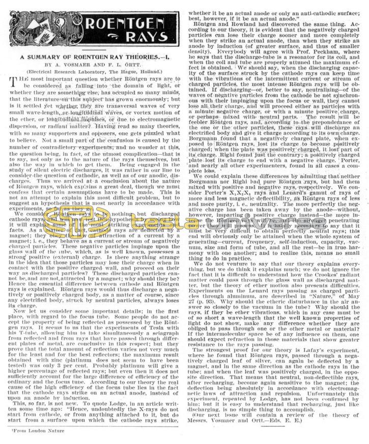 Preview of A Summary of Roentgen Ray Theories - I article