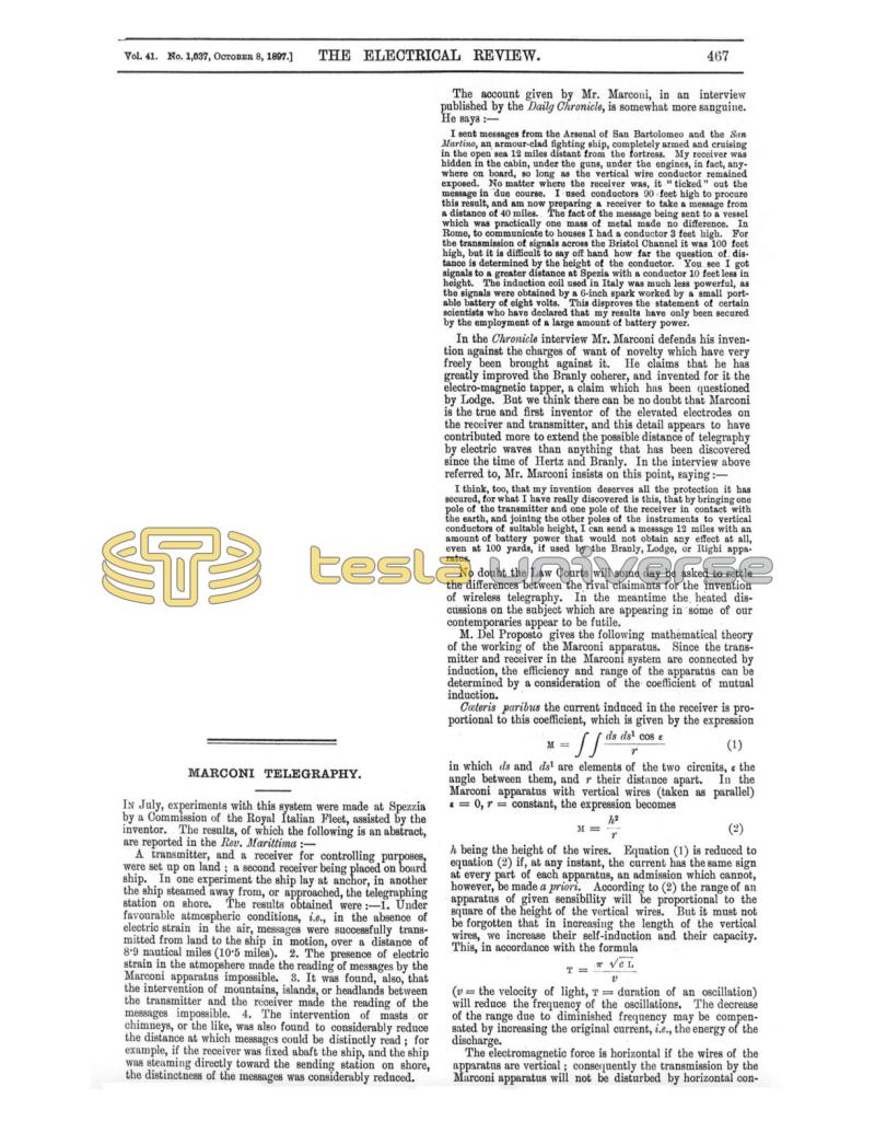 Preview of Marconi Telegraphy article