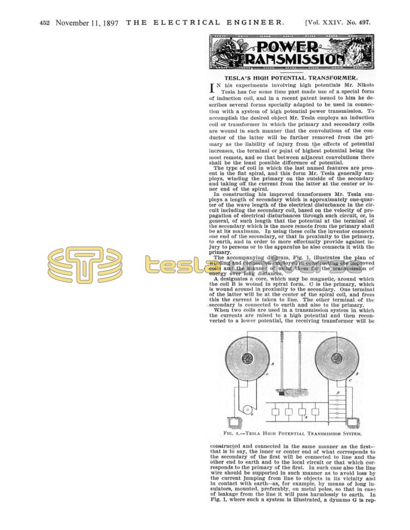 Preview of Tesla's High Potential Transformer article