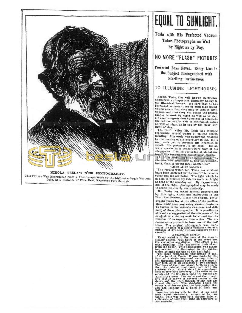Preview of Equal to Sunlight - Nikola Tesla’s New Photography article