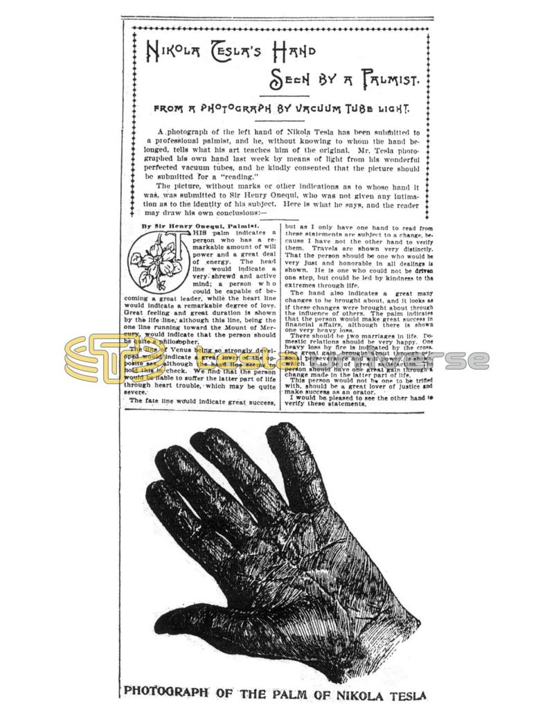 Preview of Nikola Tesla's Hand Seen by a Palmist article
