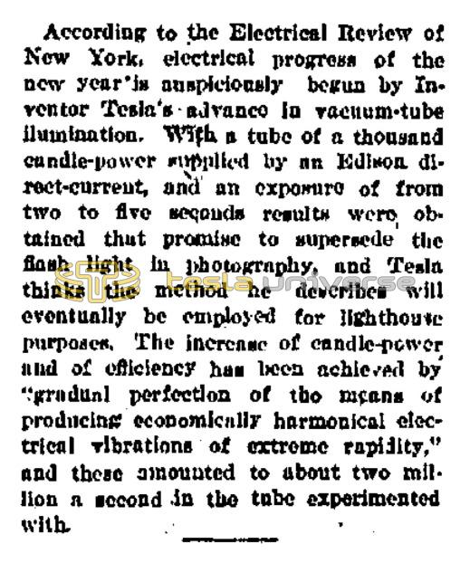 Preview of Tesla's Advance in Vacuum-Tube Illumination article