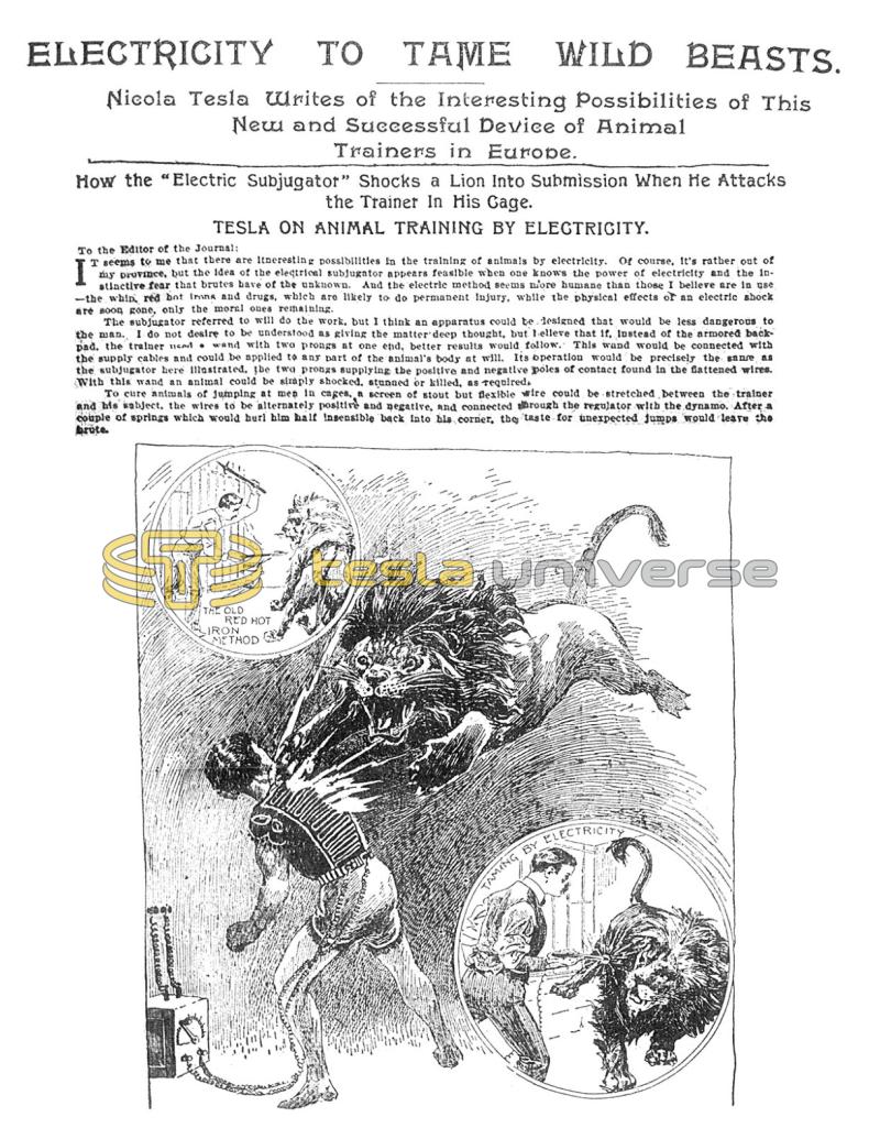 Preview of Electricity to Tame Wild Beasts - Tesla on Animal Training by Electricity article