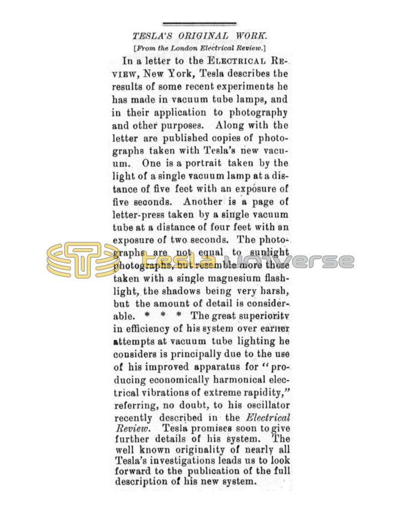 Preview of Tesla's Original Work article