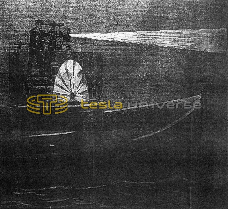 Tesla's ship-based weapon firing at another ship