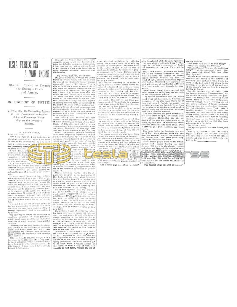 Preview of Tesla Perfecting a War Engine article