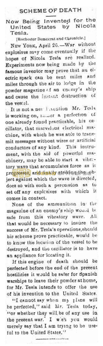Preview of Scheme of Death - Now Begin Invented for United States by Nikola Tesla article