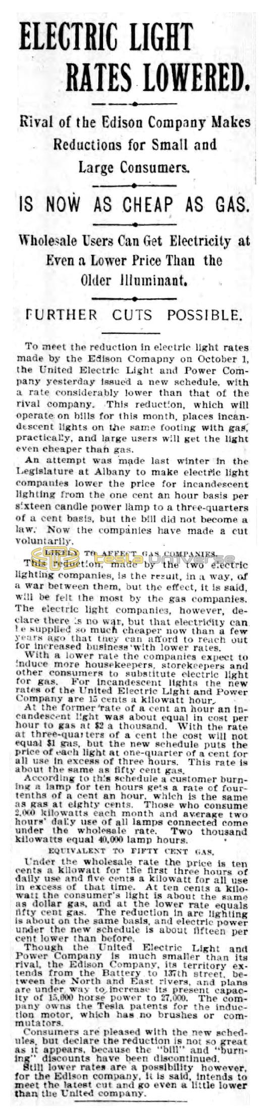 Preview of Electric Light Rates Lowered article