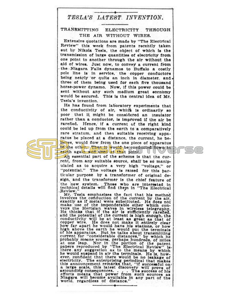 Preview of Tesla's Latest Invention - Transmitting Electricity Through the Air without Wires article