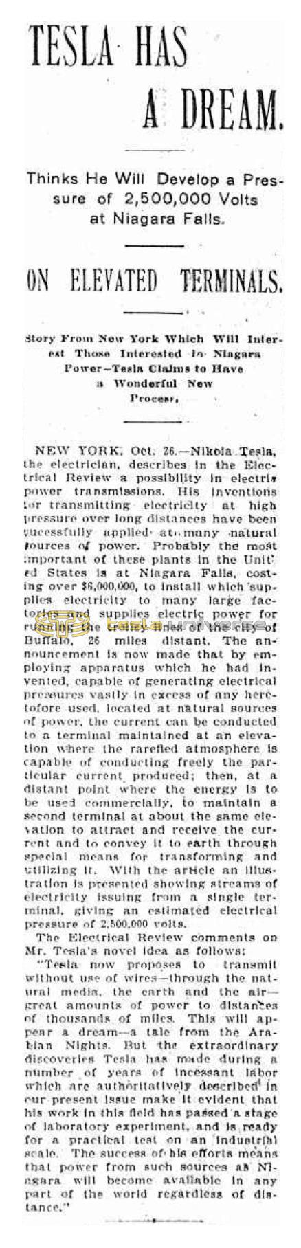 Preview of Tesla Has a Dream article