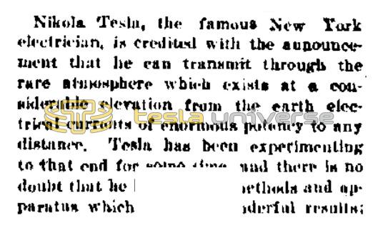 Preview of Nikola Tesla Can Transmit Through The Rare Atmosphere article