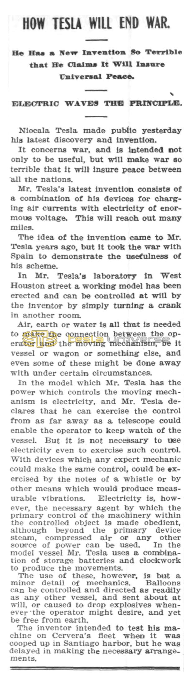 Preview of How Tesla Will End War article