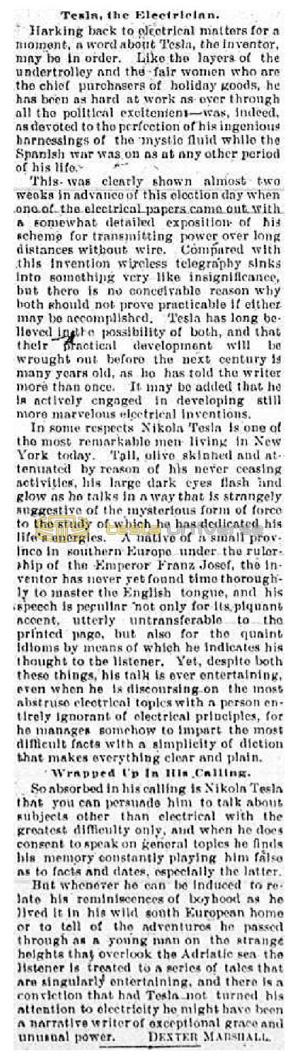 Preview of Nikola Tesla, Electric Inventor, and His Personality article