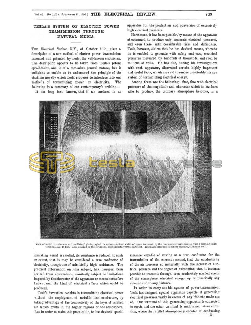 Preview of Tesla's System of Electric Power Transmission Through Natural Media - Summary article