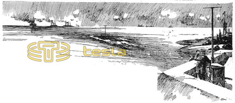 Depiction of Tesla remote-controlled boat and operator